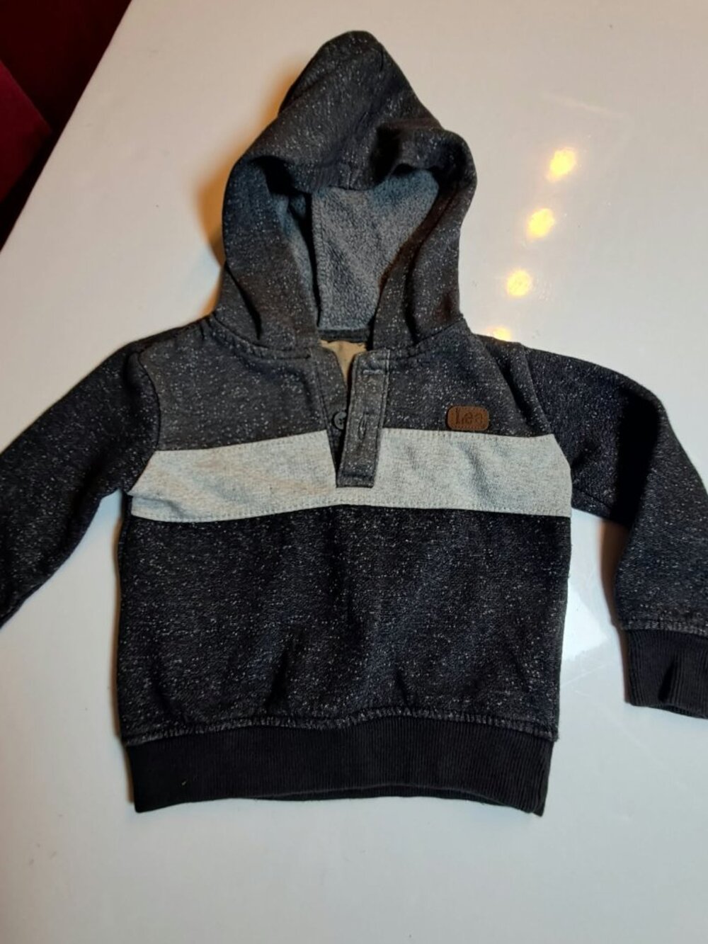 Lee's Baby Fleece Hoodie 18M Gray Contrast Button Front